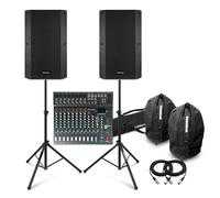 Studiomaster CLUB XS12+ 12 Channel Sound System for Live Band - Vonyx 15" Speakers & Cases