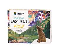 STUDIOSTONE CREATIVE Wolf Soapstone Sculpture Stone Carving DIY Arts Crafts Kit Kids Adults
