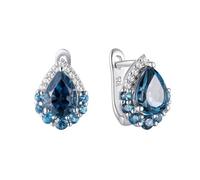 Studs Earrings for Women 9K/14K/18Karat White Gold, Water Drop with Topaz, Silver Blue Earring for Women