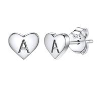 Studs Earrings for Women, S925 Sterling Silver Heart Initial Letter A Small Tiny Earrings for Girls Ladies Mum Daughter Sisters Friends Lover Hypoallergenic Silver Jewellery with Gift Box