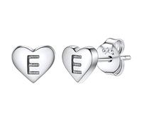 Studs Earrings for Women, S925 Sterling Silver Heart Initial Letter E Small Tiny Earrings for Girls Ladies Mum Daughter Sisters Friends Lover Hypoallergenic Silver Jewellery with Gift Box