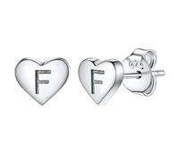 Studs Earrings for Women, S925 Sterling Silver Heart Initial Letter F Small Tiny Earrings for Girls Ladies Mum Daughter Sisters Friends Lover Hypoallergenic Silver Jewellery with Gift Box