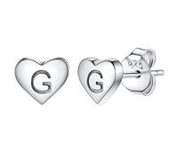 Studs Earrings for Women, S925 Sterling Silver Heart Initial Letter G Small Tiny Earrings for Girls Ladies Mum Daughter Sisters Friends Lover Hypoallergenic Silver Jewellery with Gift Box