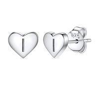 Studs Earrings for Women, S925 Sterling Silver Heart Initial Letter I Small Tiny Earrings for Girls Ladies Mum Daughter Sisters Friends Lover Hypoallergenic Silver Jewellery with Gift Box