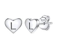 Studs Earrings for Women, S925 Sterling Silver Heart Initial Letter L Small Tiny Earrings for Girls Ladies Mum Daughter Sisters Friends Lover Hypoallergenic Silver Jewellery with Gift Box