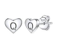 Studs Earrings for Women, S925 Sterling Silver Heart Initial Letter Q Small Tiny Earrings for Girls Ladies Mum Daughter Sisters Friends Lover Hypoallergenic Silver Jewellery with Gift Box