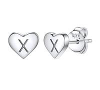 Studs Earrings for Women, S925 Sterling Silver Heart Initial Letter X Small Tiny Earrings for Girls Ladies Mum Daughter Sisters Friends Lover Hypoallergenic Silver Jewellery with Gift Box