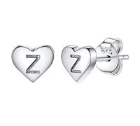 Studs Earrings for Women, S925 Sterling Silver Heart Initial Letter Z Small Tiny Earrings for Girls Ladies Mum Daughter Sisters Friends Lover Hypoallergenic Silver Jewellery with Gift Box