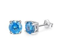 Studs Earrings, Stud Earrings 925 Silver March Birthstone Round Cubic Zirconia Blue 6mm for Women Graduation Jewelry Fashion