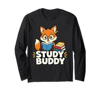 Study Buddy Fox Cute Student Reading Graphic Long Sleeve T-Shirt