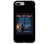 Study Chill Repeat Lo Fi Anime Girl Headphones Rainy Night Case for iPhone 7 Plus/8 Plus