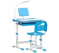 Study Desk & Chair Set Adjustable 70x50x80-105cm Blue MDF with USB Lamp Drawers [EEK: Unbranded]