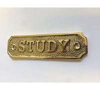 STUDY Door Sign Solid Brass with a Polished Lacquered Finish 11 x 3.3 cm comes with Screws, Ideal for Home hotel etc DSN-6-PL