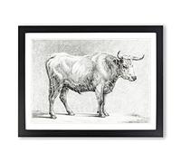 Study Of A Bull By Jean Bernard Vintage Framed Wall Art Print, Ready to Hang Picture for Living Room Bedroom Home Office Décor, Black A2 (64 x 46 cm)