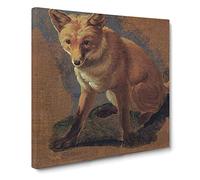 Study Of A Fox by Jacques Laurent Agasse Classic Painting Canvas Wall Art Print Ready to Hang, Framed Picture for Living Room Bedroom Home Office Décor, 14x14 Inch (35x35 cm)