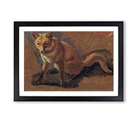 Study of A Fox by Jacques-Laurent Agasse Framed Print | A2 Black Framed Wall Art | Ready to Hang | Modern Animal Picture | Living Room Bedroom Lounge Office