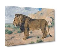 Study Of A Lion By Rosa Bonheur Classic Painting Canvas Wall Art Print Ready to Hang, Framed Picture for Living Room Bedroom Home Office Décor, 30x20 Inch (76x50 cm)