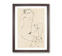 Study Of A Naked Woman Vol.4 By Egon Schiele Classic Painting Framed Wall Art Print, Ready to Hang Picture for Living Room Bedroom Home Office Décor, Walnut A4 (34 x 25 cm)