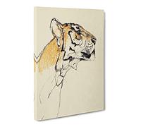 Study Of A Tiger Vol.2 By John Macallan Swan Canvas Print | Gallery Wrapped 30mm Frame Wall Art | 20x14 inches | Ready to Hang | Asian Animals Picture | Living Room Bedroom Lounge Office