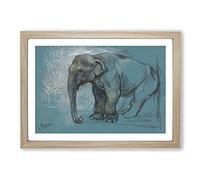 Study of an Elephant by John Macallan Swan Framed Print | A2 Oak Framed Wall Art | Ready to Hang | Modern Animal Picture | Living Room Bedroom Lounge Office