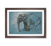 Study of an Elephant by John Macallan Swan Framed Print | A2 Walnut Framed Wall Art | Ready to Hang | Modern Animal Picture | Living Room Bedroom Lounge Office