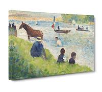 Study Of Bathers Vol.1 By Georges Seurat Classic Painting Canvas Wall Art Print Ready to Hang, Framed Picture for Living Room Bedroom Home Office Décor, 24x16 Inch (60x40 cm)
