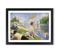 Study Of Bathers Vol.4 By Georges Seurat Classic Painting Framed Print | A4 Black Framed Wall Art | Ready to Hang | Classic Historical Picture | Living Room Bedroom Lounge Office
