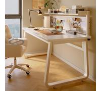 Study Table Computer Desk - Integrated Office Writing Desk with Double Storage Space - Perforated Plate Design, 100cm (39.4in) for Home & Bedroom