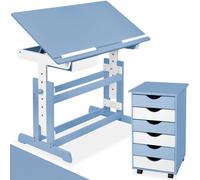 Tectake Kids Study Desk And Filing Cabinet Set Children's Play Room Furniture Mdf In 2 Colours 7 Step Adjustable Height 40 - 60 Cm - Blue