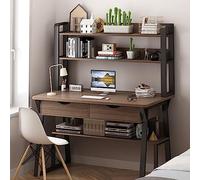 Study Workstation Desk with Bookshelf and Upper Storage Shelves - Home Office Writing & Learning Furniture for Efficient Organization and Productivity