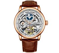 STÜHRLING Original Men's Stuhrling 3917 Automatic Skeleton Watch Dual Time Subdial, AM/PM Indicator, & Alligator-Embossed Leather Strap for STÜHRLING Original Rose Gold One Size