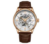 STÜHRLING Denmark 3947 Automatic 42mm Skeleton - Brown - Rose Gold - Silver