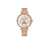 Stührling Original 4038 Women's Moonphase Watch Crystal Studded Bezel, And Mother-Of-Pearl Dial With Stainless Steel Link Bracelet In Rose Gold Rose Gold One Size