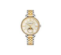 Stührling Original 4038 Women's Moonphase Watch Crystal Studded Bezel, And Mother-Of-Pearl Dial With Stainless Steel Link Bracelet In Gold Gold One Size