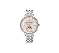 Stührling Original 4038 Women's Moonphase Watch Crystal Studded Bezel, And Mother-Of-Pearl Dial With Stainless Steel Link Bracelet In Silver Silver One Size