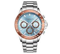 Stührling Original Men’s Chronograph Watch Stainless Steel Bracelet with Screw Down Crown and Water Resistant to 100 M. Analog Dial Quartz Movement, Light Blue, Chronograph,Quartz Movement