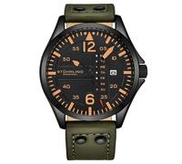 Stuhrling Original Mens Analog Sport Aviator Watch, Quick-Set Day-Date, Casual Leather Strap