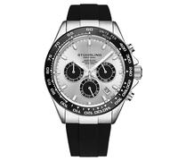 Stuhrling Aquamaster Quartz Chronograph Watch Silver Dial Screw Down Crown Luminous Hands, Ceramic Bezel, Black Rubber Band for Men 42mm Case Date Water Resistance (Silver)
