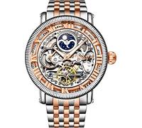 Stührling Original Mens Automatic Watch, Skeleton Watch Analog Dial, Silver Accents, Dual Time, AM/PM Sun Moon, Stainless Steel Bracelet, 3922 Watches for Men Collection