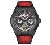 STÜHRLING Original Men's Dual Time Automatic Navigator Watch, 46mm Stainless Steel Case, Dual Time, Skeleton Dial, Sun/Moon Phase Indicator in Red STÜHRLING Original Red One Size