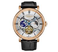 STÜHRLING Original Men's Dual Time Automatic Watch, 47mm Case, Skeleton Dial, Leather Strap, Sun/Moon AM/PM Indicator 5 ATM Water Resistant STÜHRLING Original Rose Gold One Size