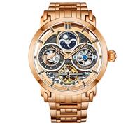 Luciano 371B Automatic 46mm Skeleton Watch Duel Time Subdial AM/PM Indicator steel STÜHRLING Original Rose Gold One Size