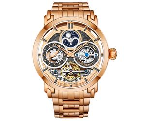 STÜHRLING Original Men's Luciano 371B Automatic 46mm Skeleton Watch Duel Time Subdial AM/PM Indicator steel in Rose Gold STÜHRLING Original Rose Gold One Size