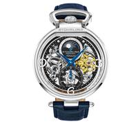 STÜHRLING Original Men's Modena Dual Time Automatic 46mm Skeleton Watch with Leather Band in Silver STÜHRLING Original Silver One Size