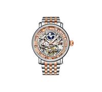 Stührling Original Mens Automatic Watch, Skeleton Watch Analog Dial, Silver Accents, Dual Time, AM/PM Sun Moon, Stainless Steel Bracelet, 3922 Watches for Men Collection
