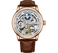 STÜHRLING Original Men's Stuhrling 3917 Automatic Skeleton Watch Dual Time Subdial, AM/PM Indicator, & Alligator-Embossed Leather Strap for STÜHRLING Original Rose Gold One Size