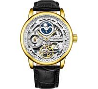 STÜHRLING Original Men's Stuhrling 3917 Automatic Skeleton Watch Dual Time Subdial, AM/PM Indicator, & Alligator-Embossed Leather Strap for STÜHRLING Original Gold One Size