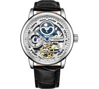 STÜHRLING Original Men's Stuhrling 3917 Automatic Skeleton Watch Dual Time Subdial, AM/PM Indicator, & Alligator-Embossed Leather Strap for STÜHRLING Original Silver One Size