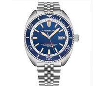 STÜHRLING Original Men's Swiss Automatic Depthmaster Diver Watch Stainless Steel Case w/ rotating Unidirectional Bezel & Stainless Steel 5 Link STÜHRLING Original Blue One Size