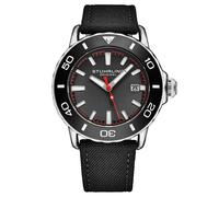 Stuhrling Original Men's Voyager Watch Nylon Strap Water Resistant Quartz 44mm, Black Silver